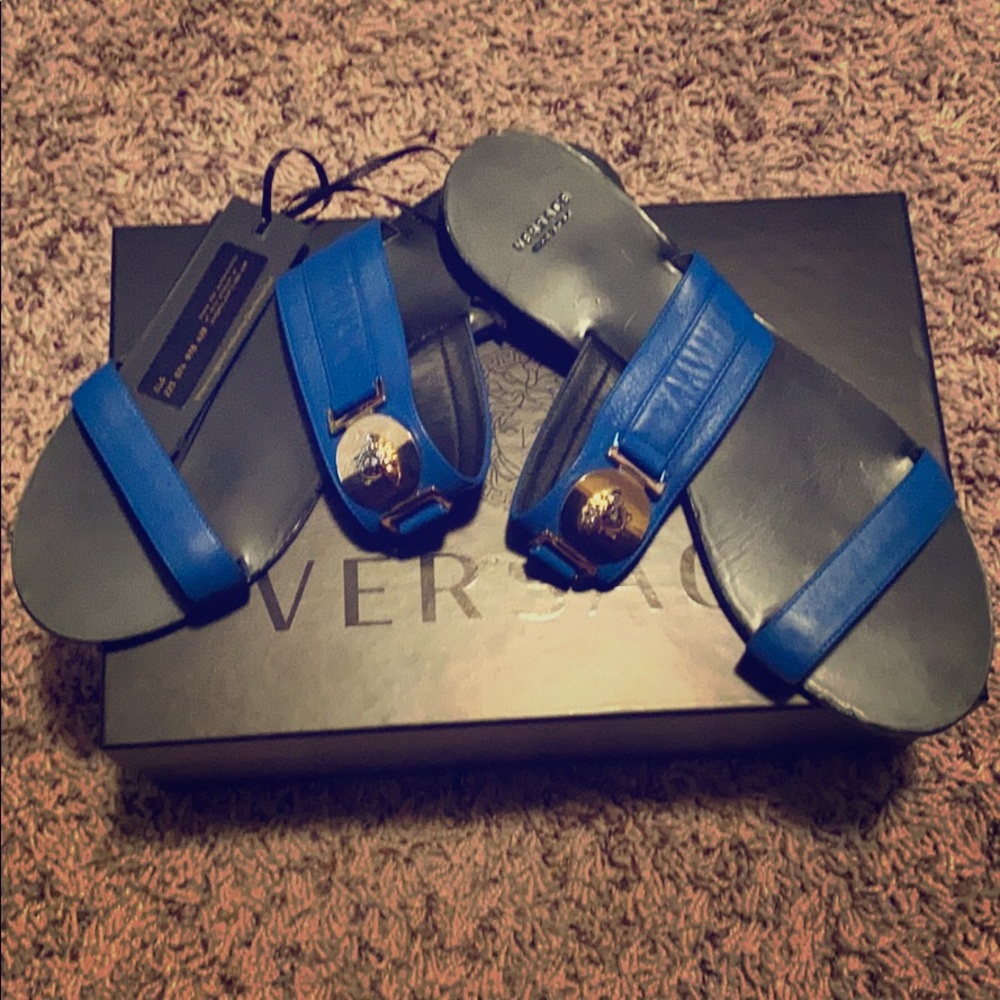 Blue Versace slides